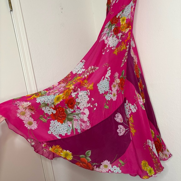 Johnny Was Golden Bouquet Vibrant Pink Floral Bias Maxi Dress Size Small - Picture 5 of 16